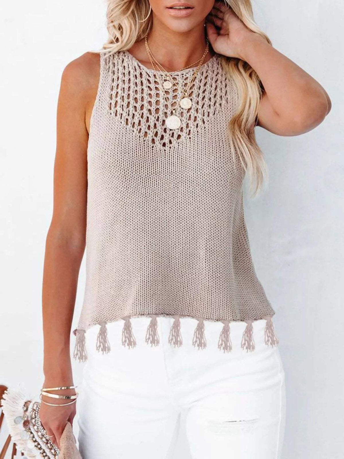 Tassel Knit Tank - Trendsi - Flyclothing LLC