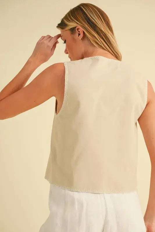 Aemi+Co Embroidered Tied Front Vest Coat - Trendsi - Flyclothing LLC