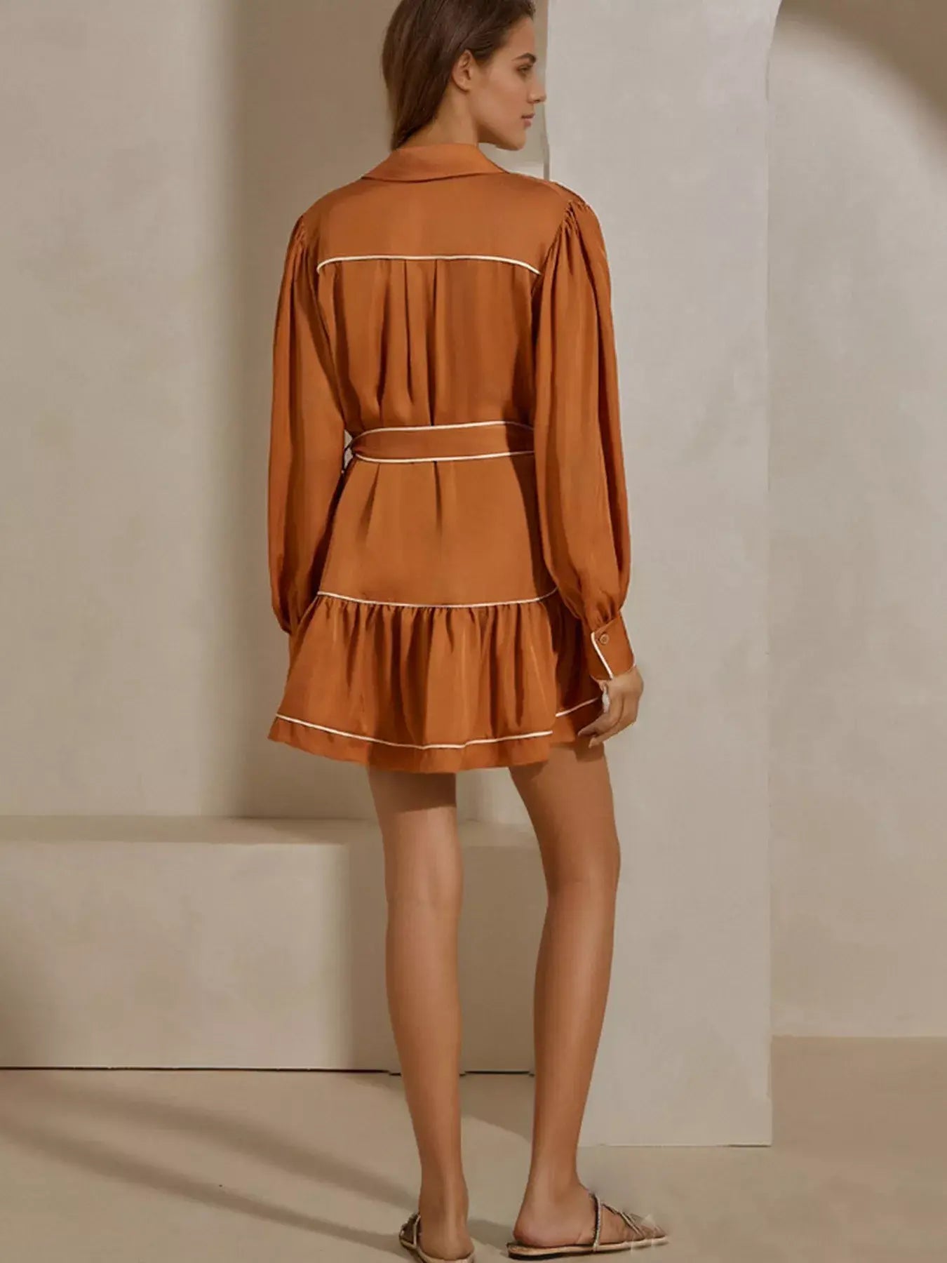 Button Front Long Sleeve Shirt Dress - Trendsi - Flyclothing LLC