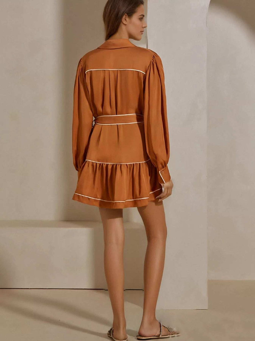 Button Front Long Sleeve Shirt Dress - Trendsi - Flyclothing LLC