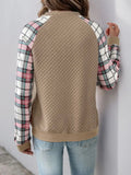 Perfee Plaid Half Zip Long Sleeve Texture Sweatshirt - Trendsi