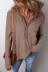 Notched Long Sleeve Top - Trendsi - Flyclothing LLC