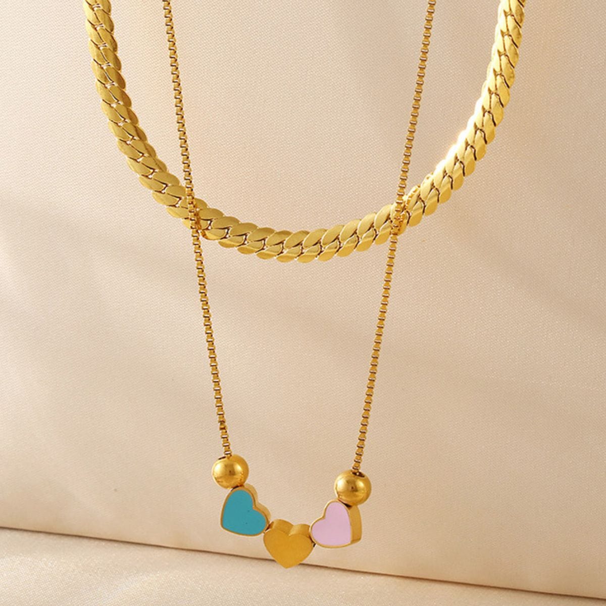 18K Gold-Plated Double Layered Heart Necklace - Trendsi