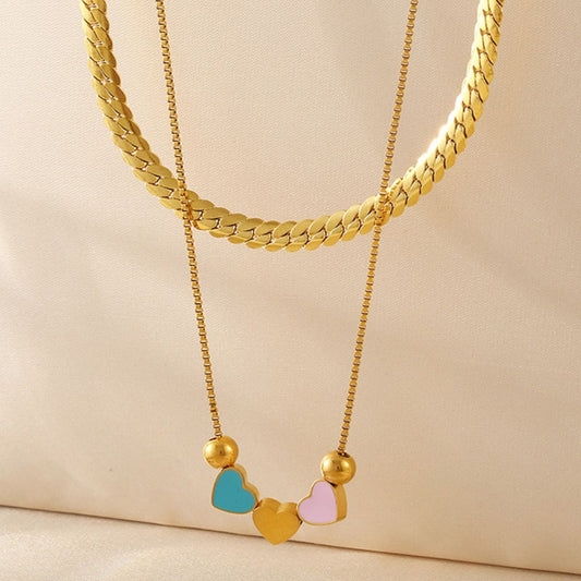 18K Gold-Plated Double Layered Heart Necklace - Trendsi