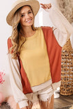 BiBi Waffle-Knit Exposed Seam Color Block Uneven Hem Top - Trendsi