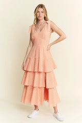 Jade By Jane Sleeveless Gingham Print Tiered Midi Dress - Trendsi - Flyclothing LLC