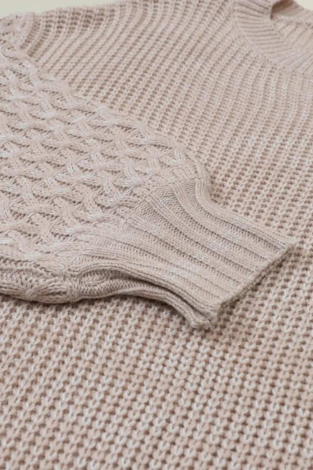 Cable-Knit Round Neck Dropped Shoulder Sweater - Trendsi - Flyclothing LLC