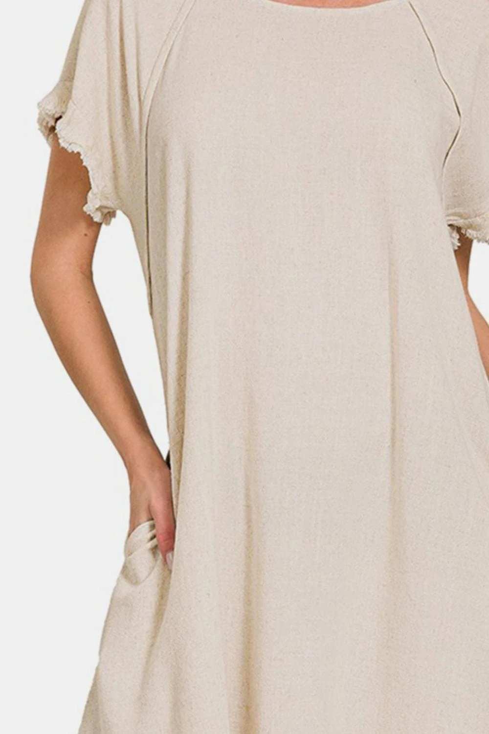 Zenana Fringe Edge High Low Flowy Dress with Pockets - Trendsi - Flyclothing LLC