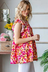 Heimish Full Size Butterfly Sleeve Floral Tiered Top Plus Size - Trendsi - Flyclothing LLC