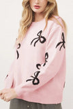 Bow Pattern Round Neck Loose Fit Sweater - Trendsi - Flyclothing LLC