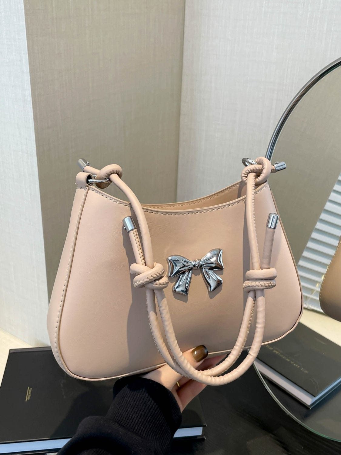 Bow PU Leather Knotted Strap Handbag - Trendsi