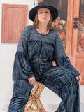 Plus Size Round Neck Flare Sleeve Top and Pants Set - Trendsi - Flyclothing LLC