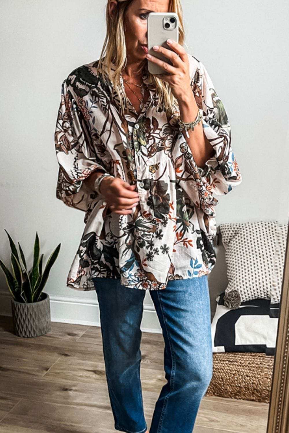 Printed Notched Flounce Sleeve Blouse - Trendsi - Flyclothing LLC
