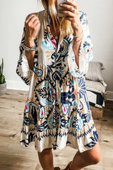 Printed Notched Three-Quarter Sleeve Mini Dress - Trendsi - Flyclothing LLC