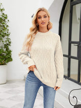 Round Neck Dropped Shoulder Sweater - Trendsi - Flyclothing LLC