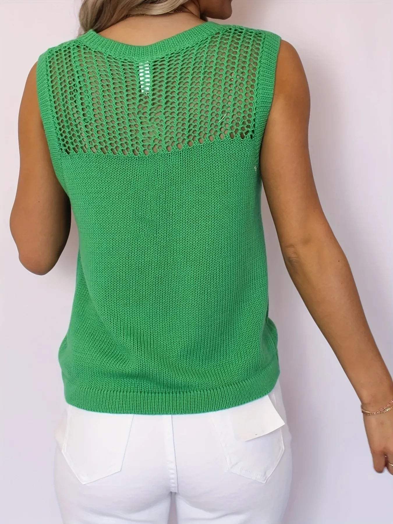 Openwork Round Neck Sweater Vest - Trendsi - Flyclothing LLC