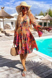 Printed Flare Sleeve Ruffled Hem Dress - Trendsi - Flyclothing LLC