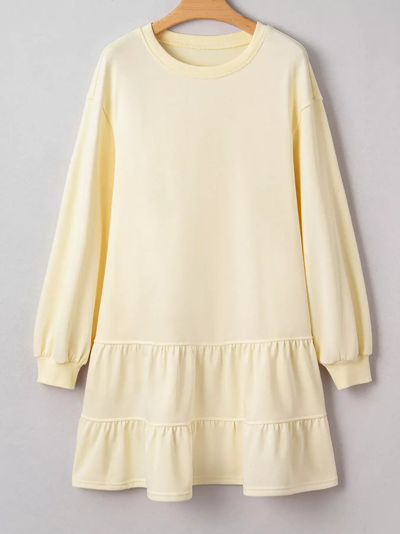 Double Tiered Ruffle Hem Long Sleeve Loose Mini Dress - Trendsi - Flyclothing LLC