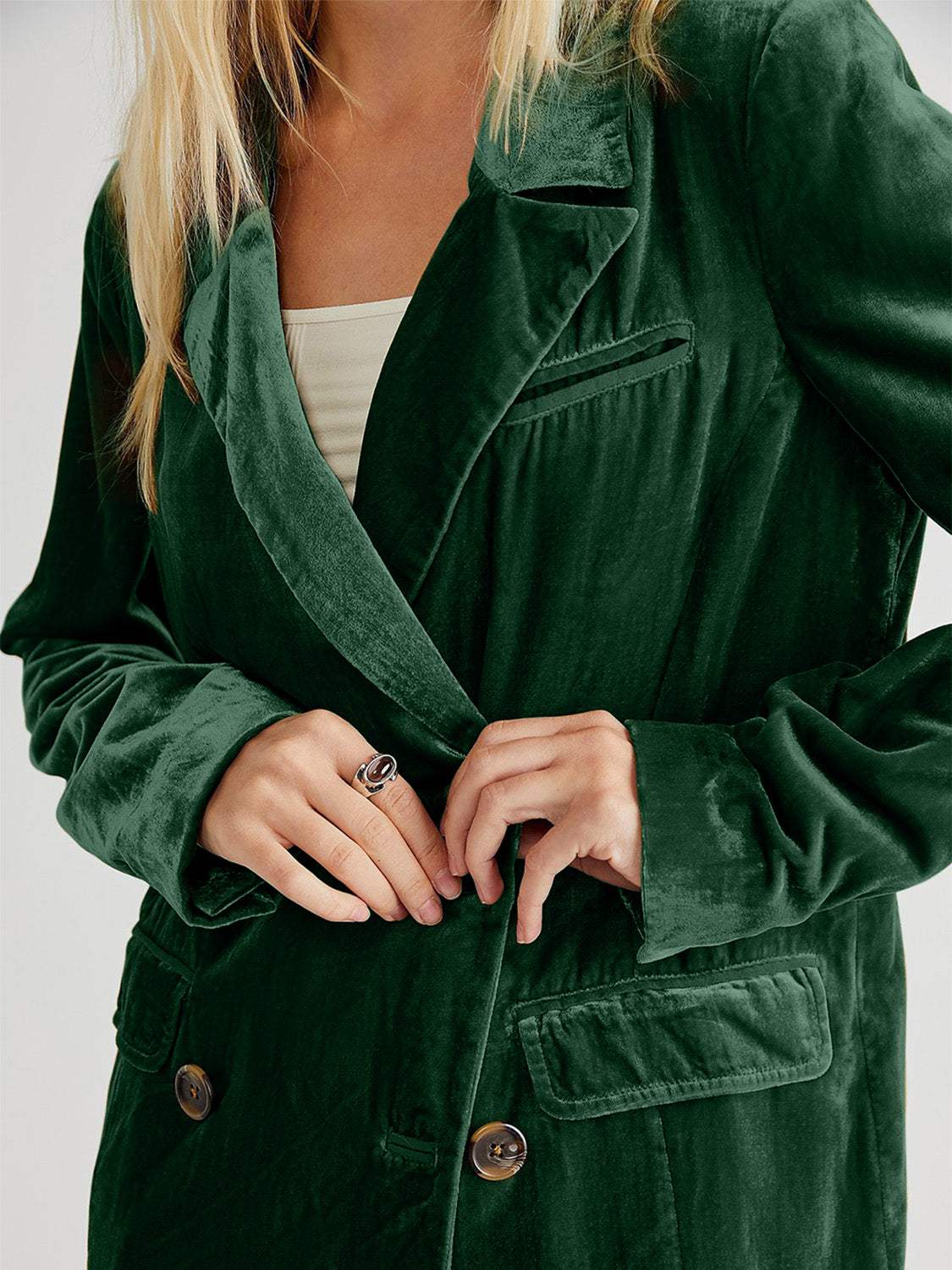 Lapel Collar Long Sleeve Blazer with Pockets - Trendsi - Flyclothing LLC