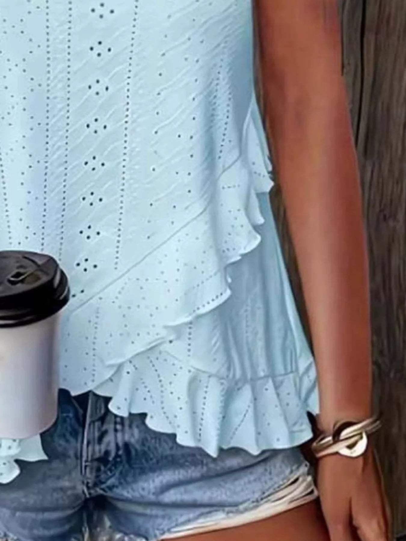 V-Neck Eyelet Ruffled Tank Top - Trendsi - Flyclothing LLC