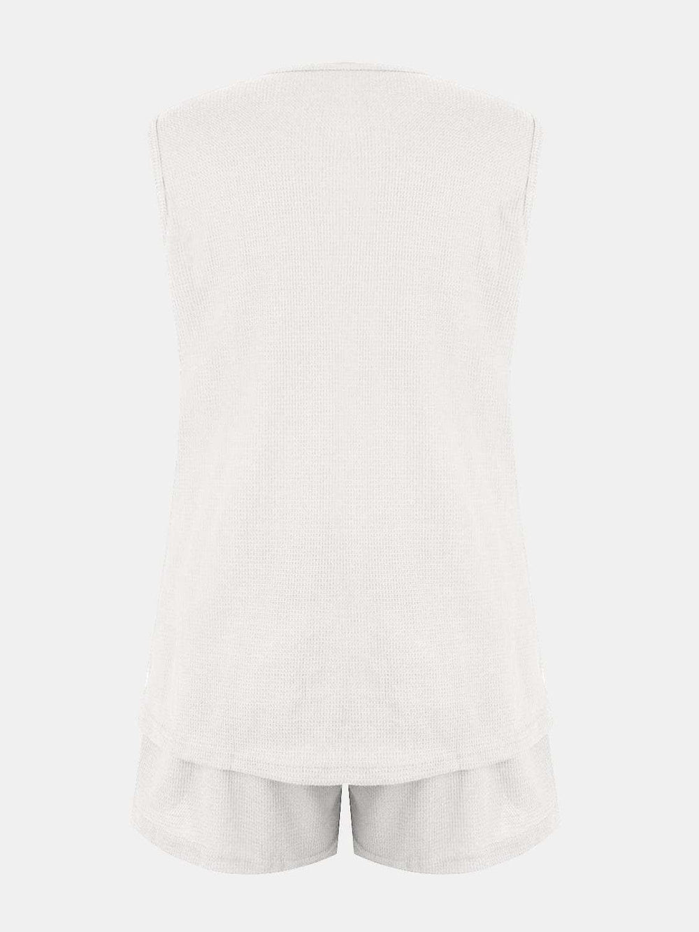 Full Size Waffle-Knit Notched Top and Shorts Set - Trendsi - Flyclothing LLC