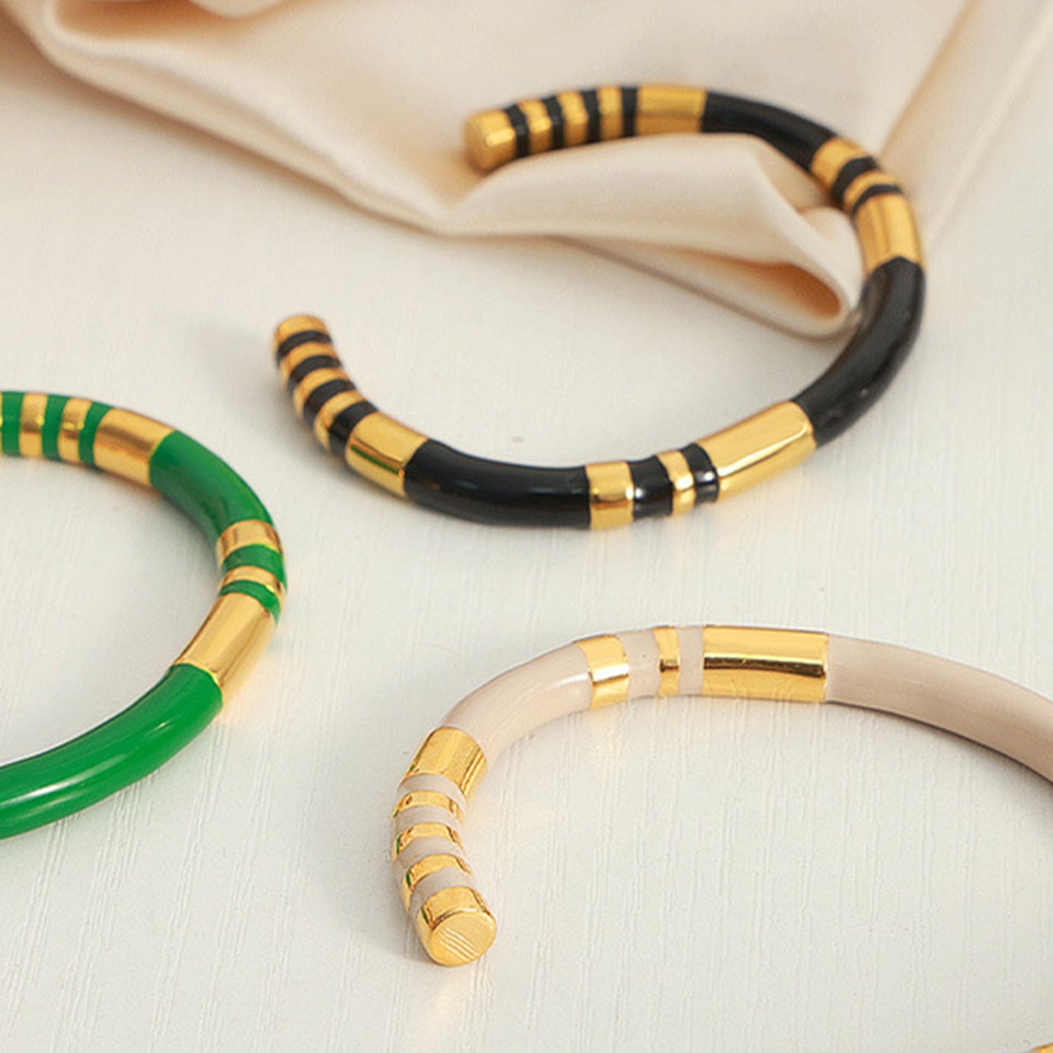 Enamel Titanium Steel Cuff Bracelet - Trendsi