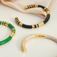 Enamel Titanium Steel Cuff Bracelet - Trendsi