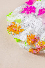 Sequin Flower Mock Neck Half Sleeve Blouse - Trendsi - Flyclothing LLC