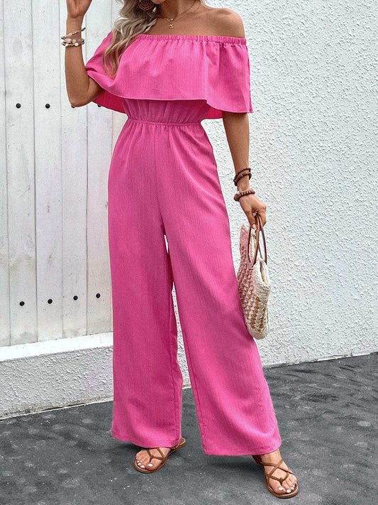 Off-Shoulder Wide Leg Jumpsuit - Trendsi - Flyclothing LLC