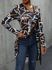 Geometric Surplice Long Sleeve T-Shirt - Trendsi