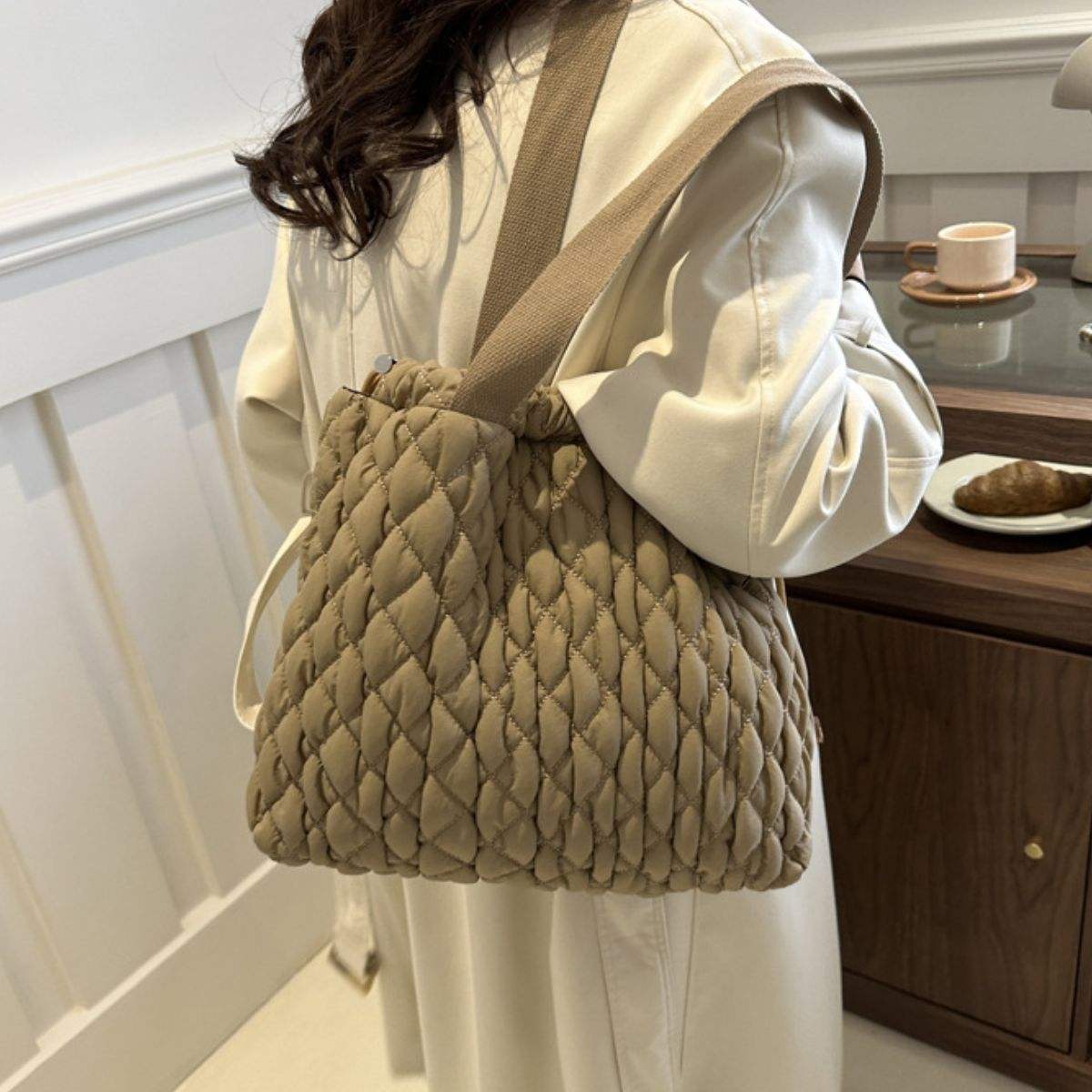 Drawstring Bubble Texture Tote Bag - Trendsi - Flyclothing LLC
