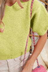 BiBi Short Puff Sleeve Knit Pullover Sweater - Trendsi - Flyclothing LLC