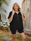 Half Zip Short Sleeve Hooded Top - Trendsi - Flyclothing LLC