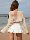 Openwork Boat Neck Long Sleeve Cover-Up - Trendsi - Flyclothing LLC
