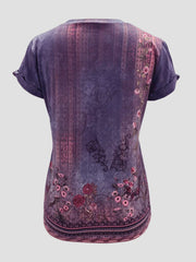 Printed Round Neck Short Sleeve T-Shirt - Trendsi