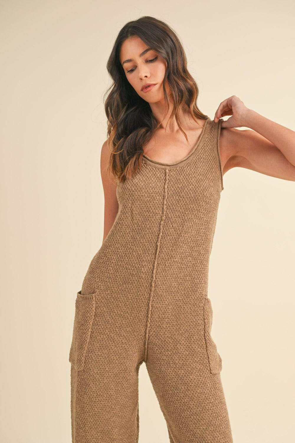 MABLE Sleeveless Knit Crop Jumpsuit with Pockets - Trendsi - Flyclothing LLC