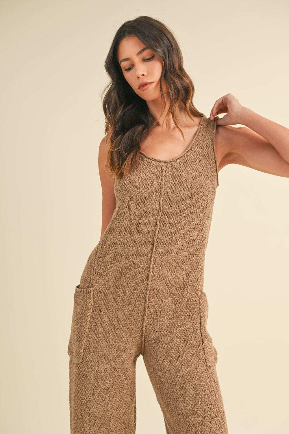 MABLE Sleeveless Knit Crop Jumpsuit with Pockets - Trendsi - Flyclothing LLC