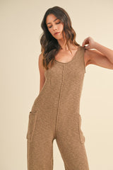 MABLE Sleeveless Knit Crop Jumpsuit with Pockets - Trendsi