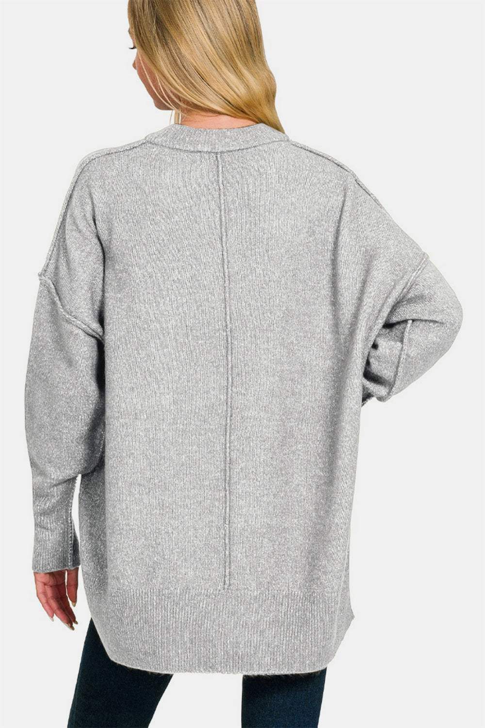 Zenana High-Low Hem Drop Shoulder Sweater - Trendsi - Flyclothing LLC