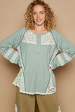 POL Round Neck Long Sleeve Lace Trim Thermal Top - Trendsi