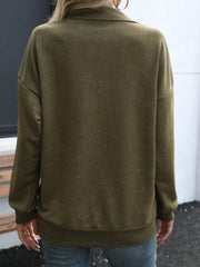 Half Snap Long Sleeve Sweatshirt - Trendsi
