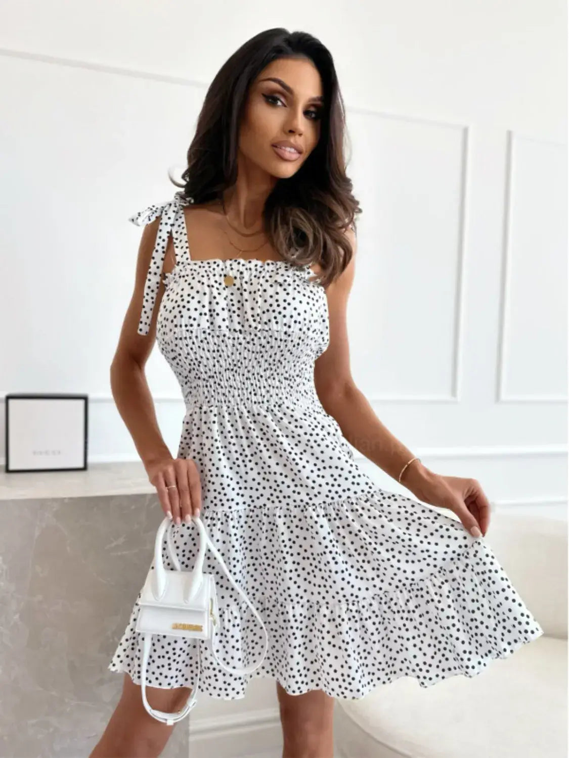 Polka Dot Square Neck Mini Cami Dress - Trendsi - Flyclothing LLC