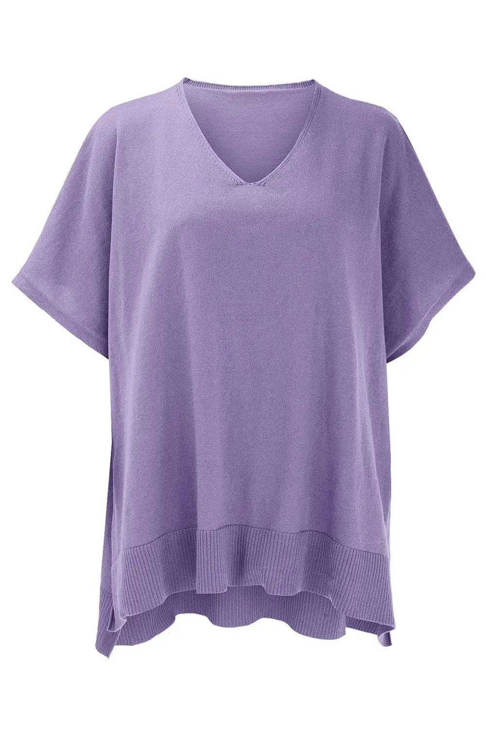Slit V-Neck Half Sleeve Knit Top - Trendsi - Flyclothing LLC