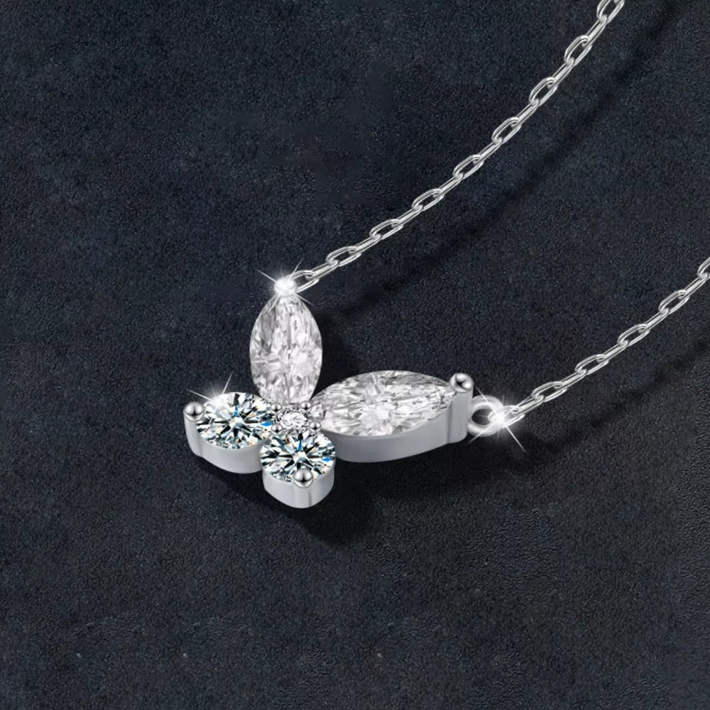 925 Sterling Silver Moissanite Butterfly Necklace - Trendsi - Flyclothing LLC
