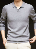 Men's Full Size Collared Neck Long Sleeve Polo Plus Size - Trendsi - Flyclothing LLC