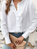Lace Detail Ruffled Round Neck Long Sleeve Shirt - Trendsi - Flyclothing LLC