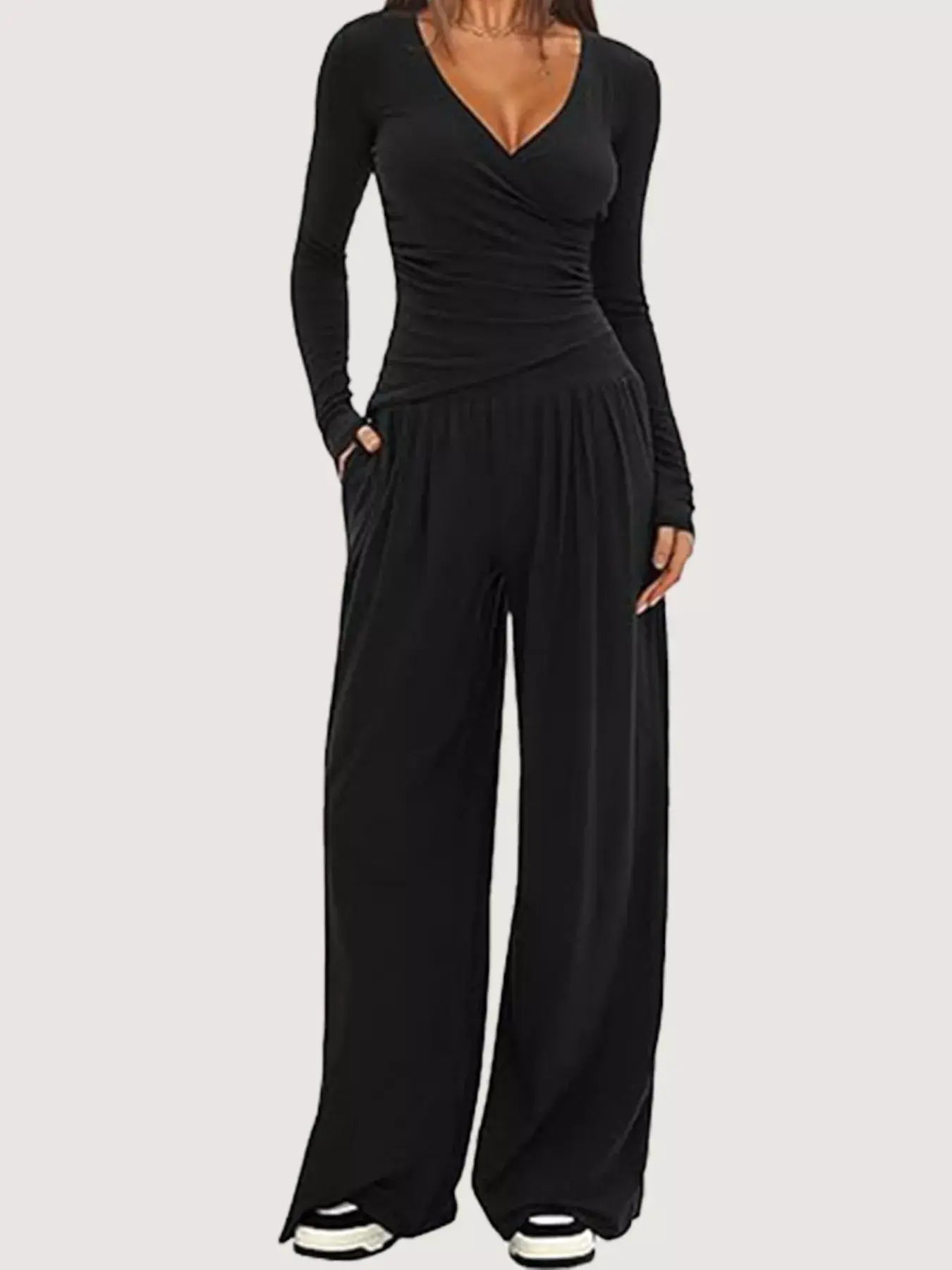 Casual Long Sleeve Top and Wide Leg Pants Set - Trendsi - Flyclothing LLC