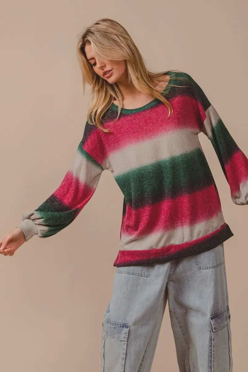 BiBi Striped Gradation Print Knit Top - Trendsi - Flyclothing LLC