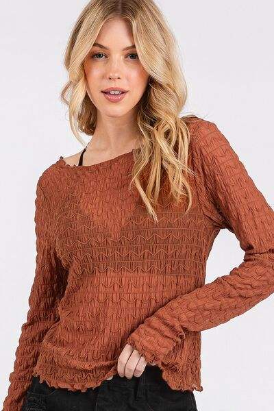 Mittoshop Lettuce Hem Boat Neck Long Sleeve Blouse - Trendsi - Flyclothing LLC
