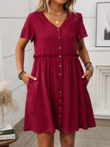 Button Front Flutter Sleeve Dress - Trendsi - Flyclothing LLC
